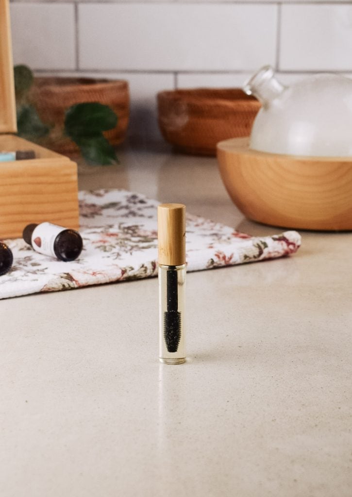 DIY lash growth serum on the kitchen counter.