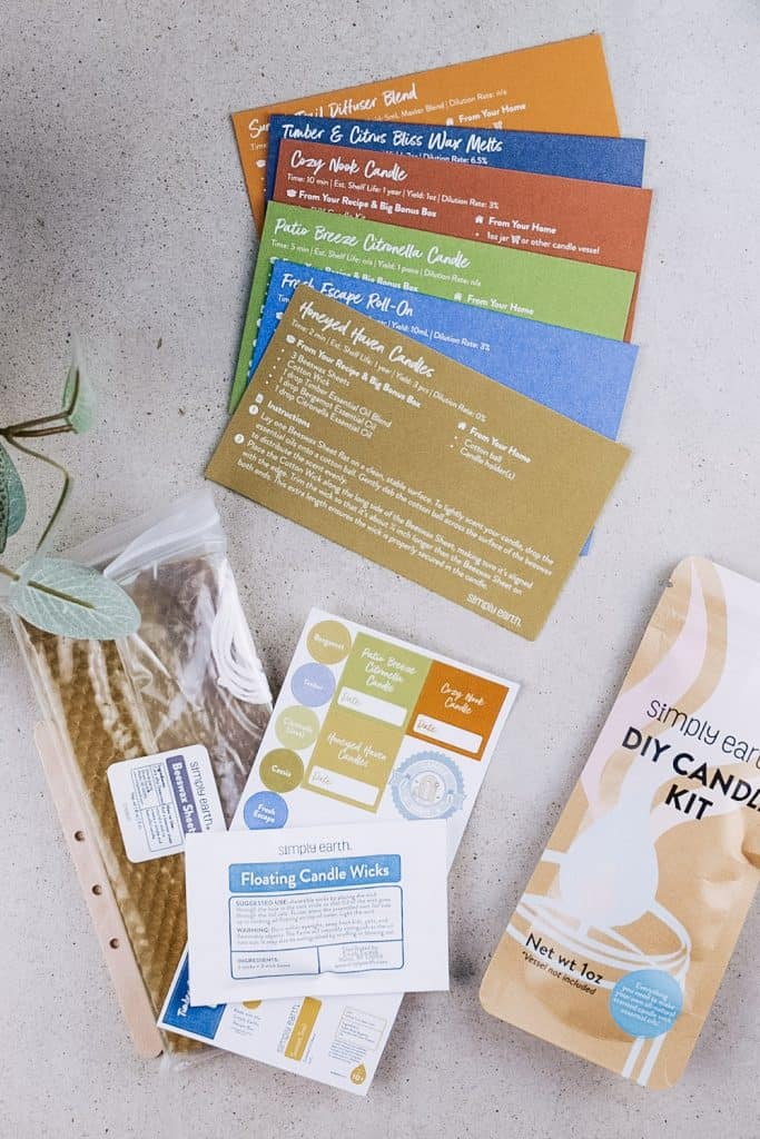 Extra items from the Simply Earth August 2025 box are on the kitchen counter.